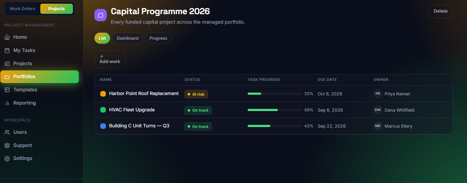 Portfolios — roll up progress across projects